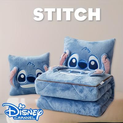 TEMU Stitch 2-in-1 Multifunctional Pillow Blanket - 1pc - Cartoon Theme - Portable Multipurpose - Suitable For Travel And Office Use Image