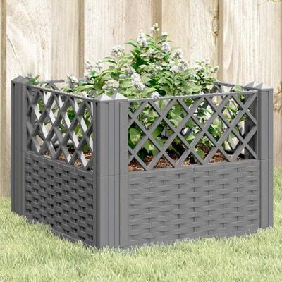 TEMU Light Gray Square Planter With Pegs - 43.5x43.5x43.5cm, Durable Polypropylene, Decorative Striped Design For Garden Or Patio, Large Planters For Outdoor Plants Image