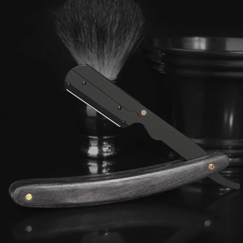 Hochwertiger manueller Friseurrasierer mit Holzgriff und Schneidkopfrasierer aus Edelstahl 304 für Männer (ohne Klinge) Image