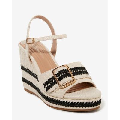 Boston Proper - White/Black - Colorblock Buckled Raffia Wedge - 9.0