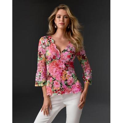 Boston Proper - Printed V Neck Scallop Lace Top Pink - 2XS