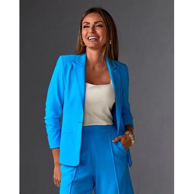 Boston Proper - Malibu Blue - Beyond Travel Short Ruched Sleeve Blazer - 0