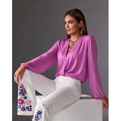 Boston Proper - Bodacious Purple - So Chic Chiffon Sleeve Surplice Top - 2XS