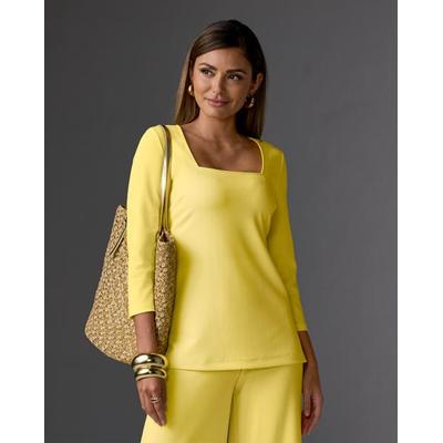 Boston Proper - Lemon Drop Yellow - Beyond Travel Three Quarter Sleeve Top - XS