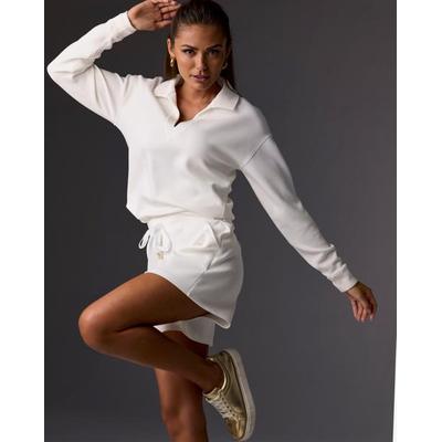 Boston Proper - Off White - Luxe Lounge Collared Long Sleeve Sweatshirt - 2XS