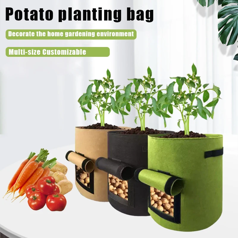 10-Gallonen-Kartoffel-Wachstumsbeutel, transparenter Fenster-Gartenpflanzbeutel mit robustem Griff, Wachstumsbeutel für Tomate, Karotte, Zwiebeln, Blumen Image