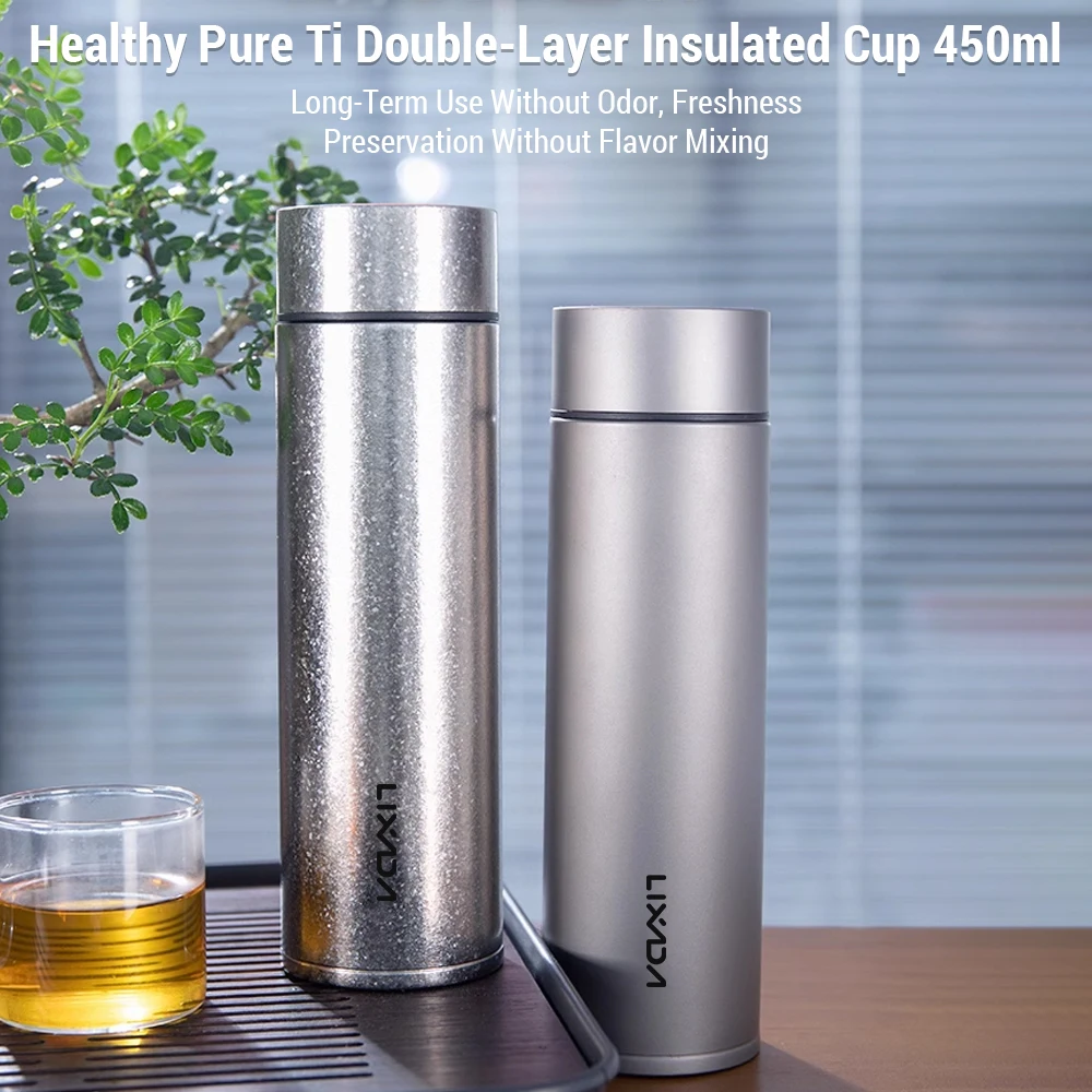Leichte isolierte Wasser flasche Metall Thermoskanne Wasser flasche reine Ti Doppels chicht 450ml mit Tee filter für Outdoor-Wasser flasche Image