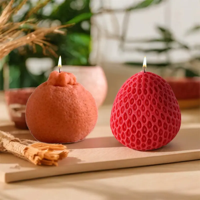 1 Stück, hässliche orangefarbene Dekoration, Silikon-Erdbeerform, Aromatherapie, kerzenförmiger Expansionsstein Image