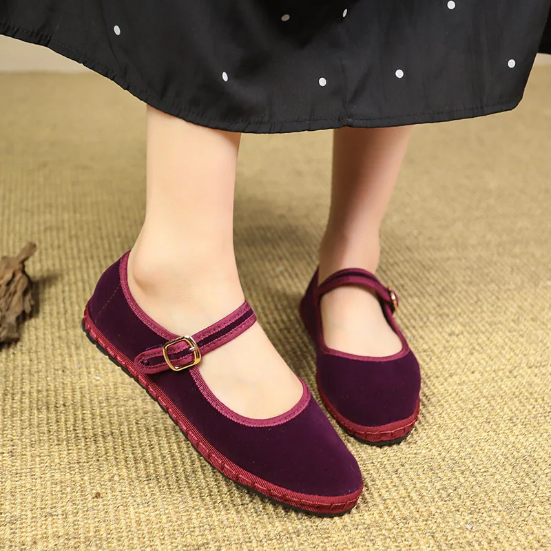 Velvet Mary Jane Shoes Women Casual Streetwear Ballet Flats Pumps Female Solid Color Loafers for Office Ladies Working plus 42