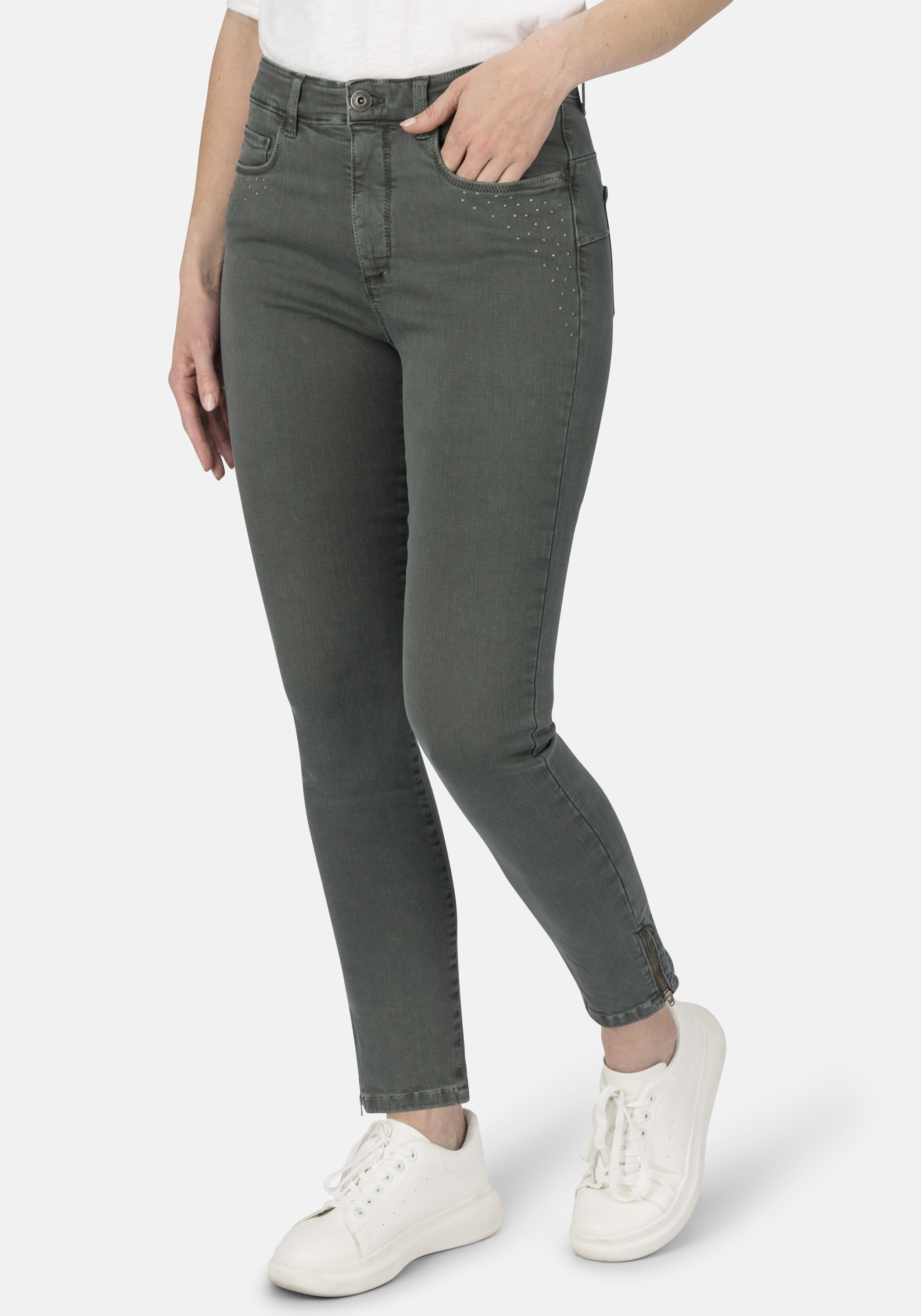 5-Pocket-Jeans STOOKER WOMEN "Rio Colour Skinny Fit", Damen, Gr. 48, Länge 28, grün (grün urban), Denim/Jeans, 98% Baumwolle, 2% Elasthan, skinny fit lang, Jeans 5-Pocket-Jeans, Skinny Fit Casual Clean Wash Denim Jeans Magic Shape Effekt für Damen