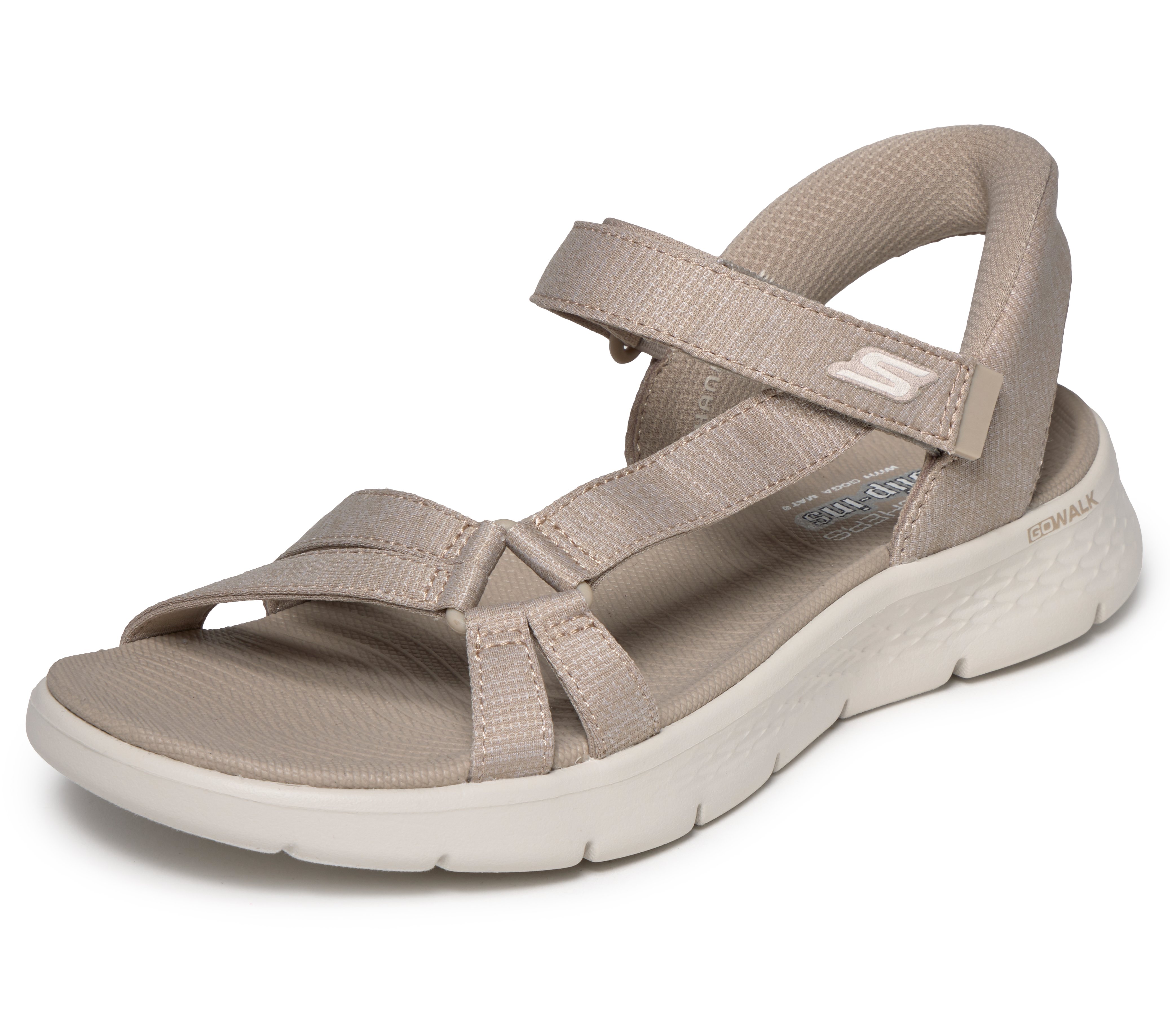 Sandale SKECHERS "GO WALK FLEX SANDAL-ILLUMINATE", Damen, Gr. 39, grau (taupe), Textil, Strukturmuster, Schuhe Sandale, Sandalette, Trekking Sandale mit Gogo Mat Fußbett Image
