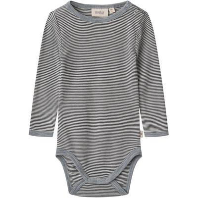 Body WHEAT "Wool Body L/S Lucca", Baby, Gr. 80, N-Gr, blau (navy stripe), Jersey, Obermaterial: 100% Wolle, gestreift, casual, normal, Rundhals, Langarm, Bodies, aus reiner Merinowolle Image