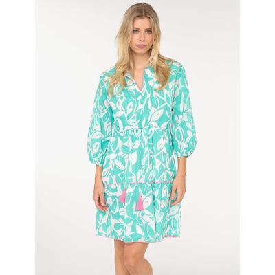 Sommerkleid ZWILLINGSHERZ "Blätter Zweifarbig", Damen, Gr. XL, N-Gr, grün, Web, Obermaterial: 100% Baumwolle, gemustert, modisch, figurumspielend kniefrei, V-Ausschnitt, 3/4-Ärmel elastischer Bund mit Gummizug, Kleider, mit Tasseln und... Image