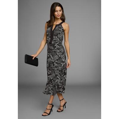 Sommerkleid LAURA SCOTT, Damen, Gr. 36, N-Gr, schwarz, tropisch, Single Jersey, Obermaterial: 95% Viskose, 5% Elasthan, geblümt, sehr figurbetont lang, tiefer Rundhals, ohne Ärmel, Kleider, Rundhalsausschnitt mit Kontrasteinsatz, Midi-Länge - NEUE... Image