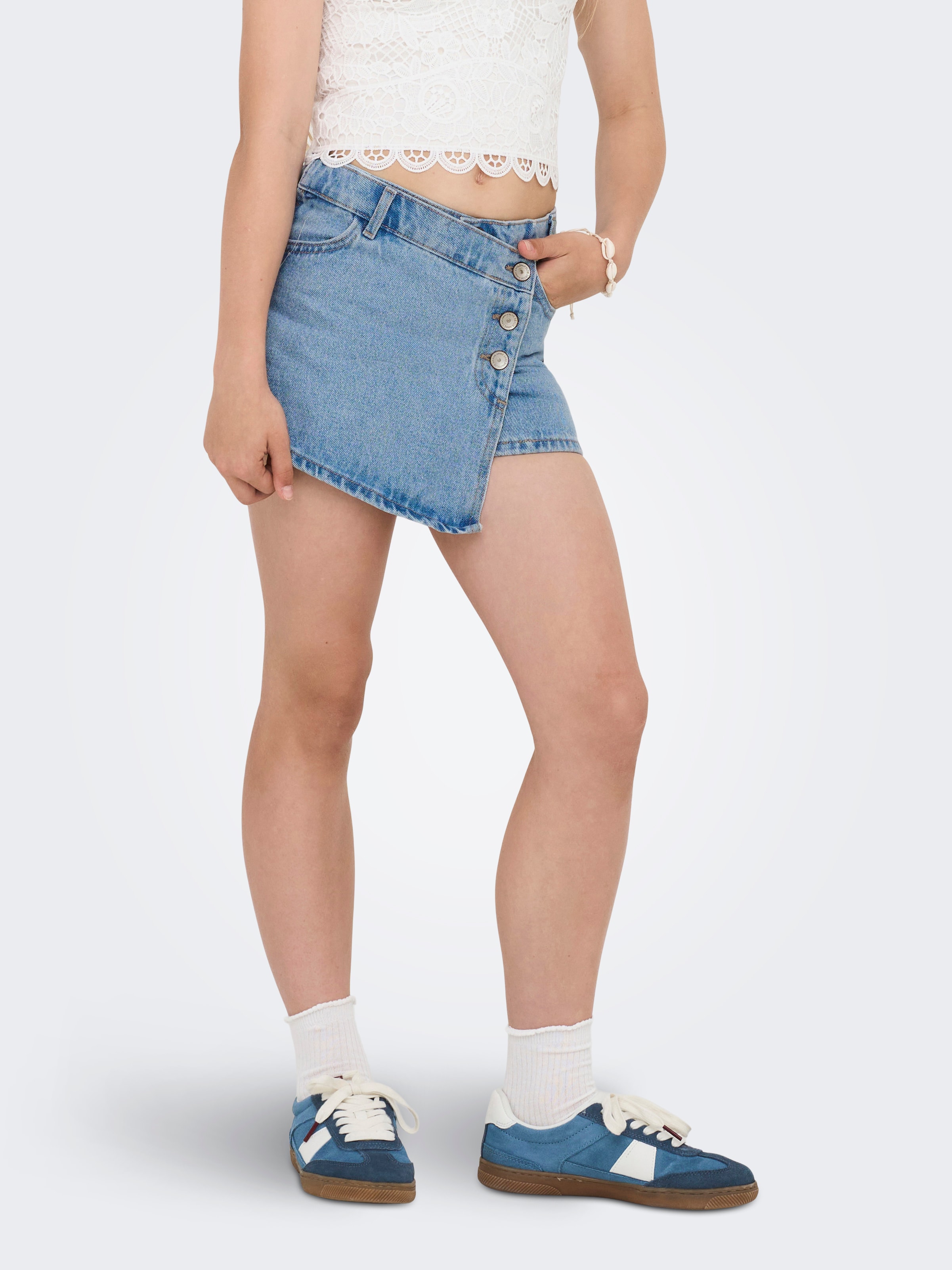 Jeansrock KIDS ONLY "KOGJENNY SKORT DNM PIM020 NOOS", Mädchen, Gr. 158, blau (light blau denim), Denim/Jeans, Obermaterial: 100% Baumwolle, unifarben, kurz, Röcke Image