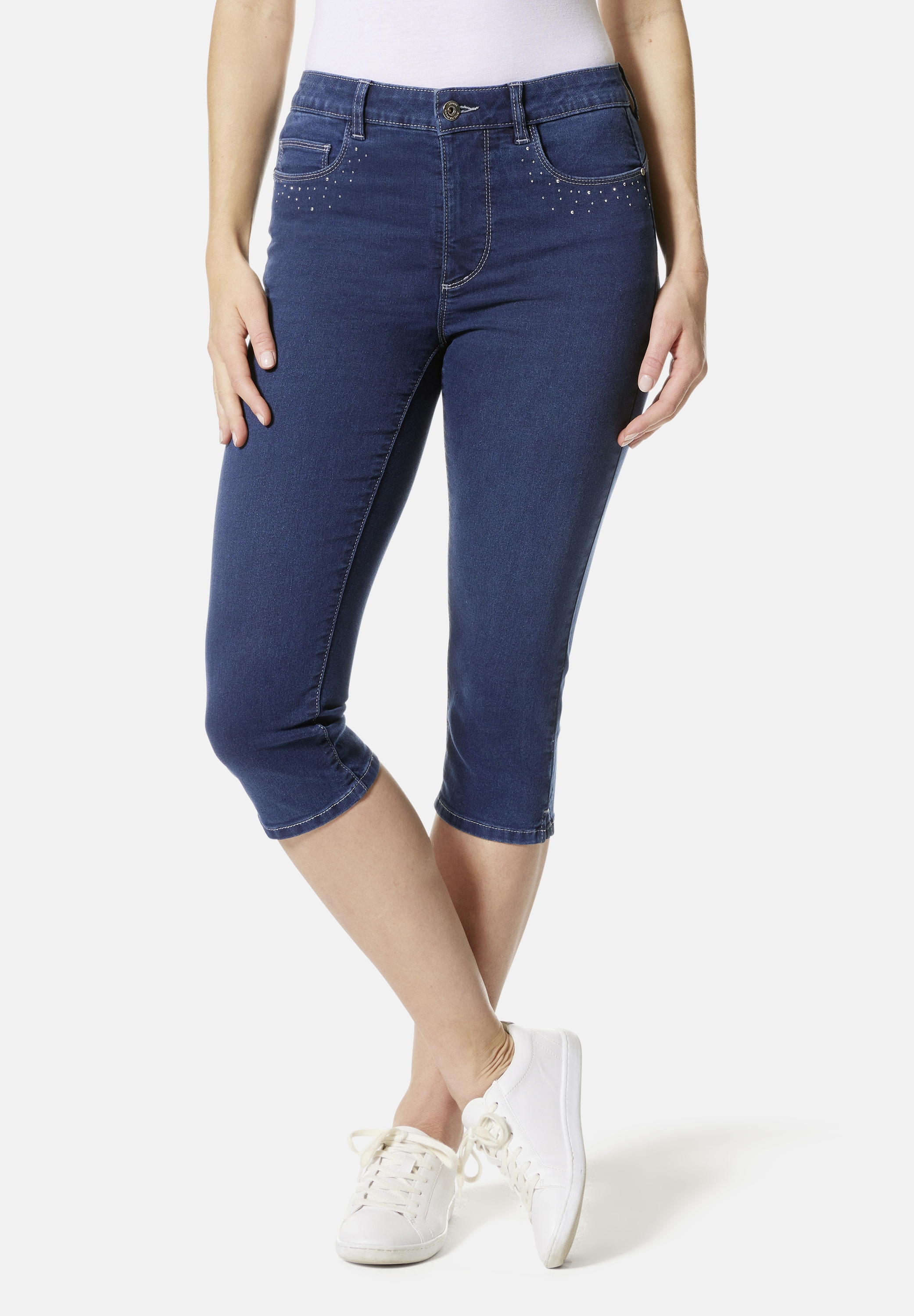 7/8-Jeans STOOKER WOMEN "Denim Capri Skinny Fit", Damen, Gr. 46, Länge 21, blau (dunkelblau denim), Denim/Jeans, 78% Baumwolle, 20% Polyester, 2% Elasthan, skinny fit 7/8-Länge, Jeans, Skinny Fit Casual Clean Wash Denim Jeans Magic Shape Effekt für...