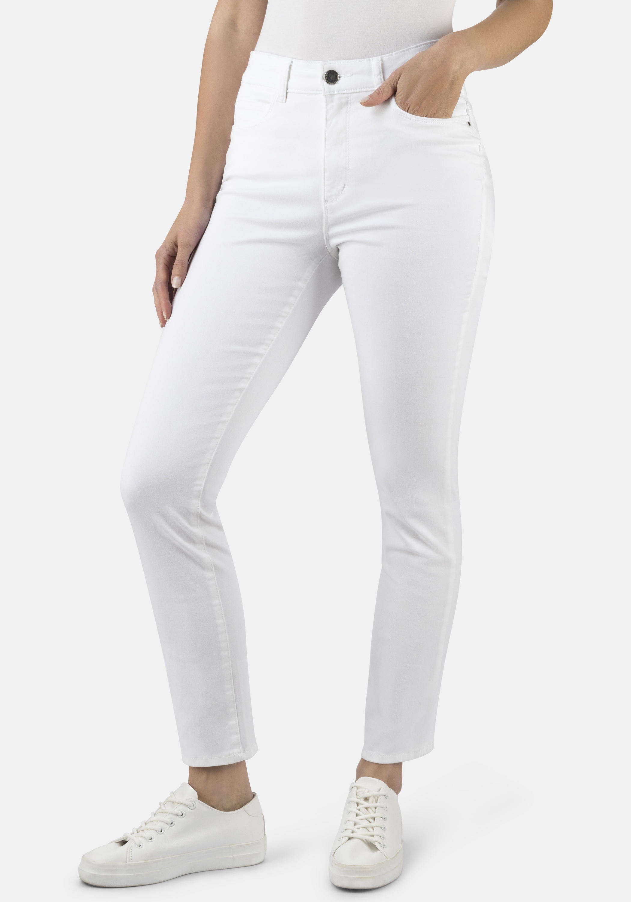 5-Pocket-Jeans STOOKER WOMEN "Milano Denim Magic Shape Fit", Damen, Gr. 42, Länge 30, weiß, Denim/Jeans, 81% Baumwolle, 17% Polyester, 2% Elasthan, schmal lang, Jeans 5-Pocket-Jeans, Casual Clean Wash Denim Jeans Magic Shape Effekt für Damen