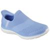 Slip-On Sneaker SKECHERS "VIRTUE-SLEEK", Damen, Gr. 35, blau (hellblau), Textil, casual, Schuhe, Slipper, Freizeitschuh mit gepolstertem Heel-Pillow Fersenkissen