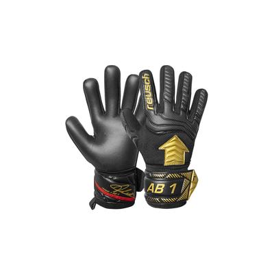 Torwarthandschuhe REUSCH "Attrakt AB1 Silver Junior", Kinder, Gr. 5, gold (goldfarben, schwarz), 25% Elastodien, 3% Polyurethan, 34% Polyester, 1% Elasthan, mehrfarbig, sportlich, Handschuhe, mit Negative Cut Image