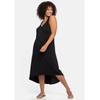Strandkleid SHEEGO "Große Größen", Damen, Gr. 48, Normalgrößen, schwarz, Obermaterial: 95% Viskose (LENZING ECOVERO), 5% Elasthan, unifarben, casual, figurumspielend wadenlang, V-Ausschnitt, ohne Ärmel, Kleider, im Vokuhila-Look