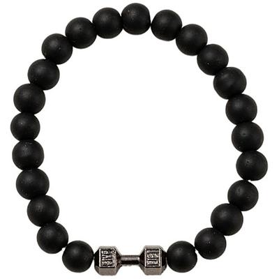 Armband FIRETTI "Schmuck Armkette Hantel Kraftsport Geschenk Workout Armband GYM", schwarz (altsilberfarben, schwarz, schwarz), Armbänder, Messing-Silikon, Messing, Silikon, Made in Germany - mit Glasstein Image