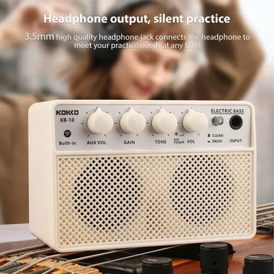 KOKKO 10W Small Electric Bass Amp Portable Bass Guitar Practice Speaker for Daily Practice Street
