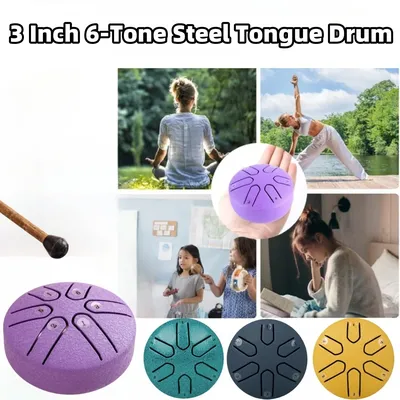 3 Inch 6-Tone Steel Tongue Drum Mini Hand Pan Drum with Drumstick for Beginners Percussion