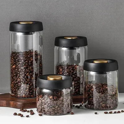 Coffee Bean Storage Kitchen Mini Glass Bottles Manual Vacuum Pumping Moisture-proof Transparent