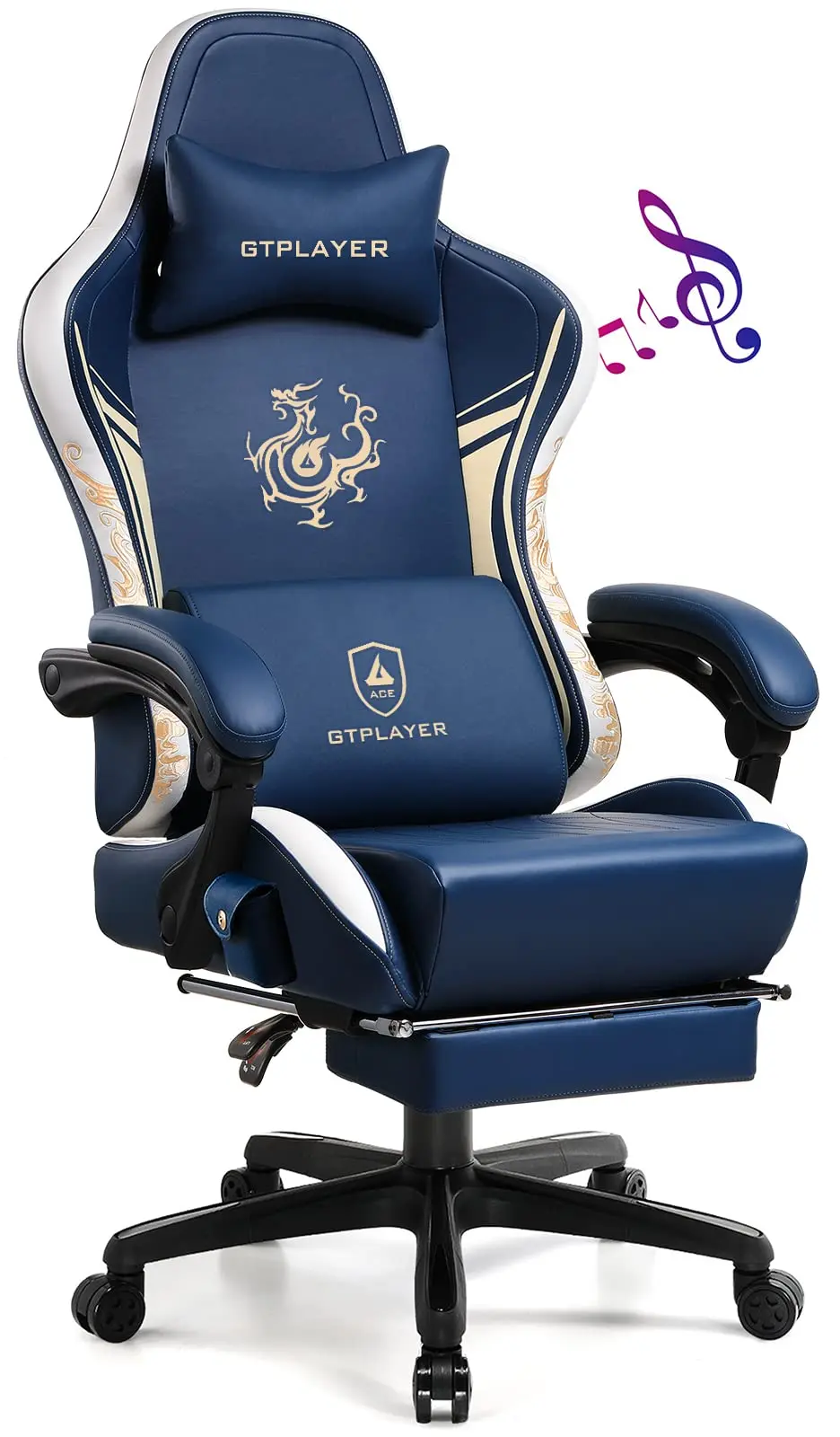 GTPLAYER Sedia da gioco Sedia da gioco con altoparlanti Bluetooth e poggiapiedi, sedia da ufficio serie Dragon, sedia da gioco ergonomica, sedia girevole, sedia per computer