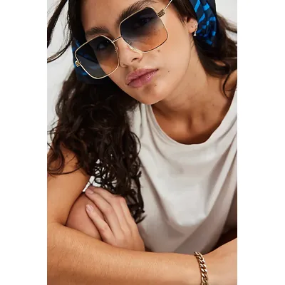 Long Island Oversized Square Sunglasses at Free People in Silver/Chambray Lens