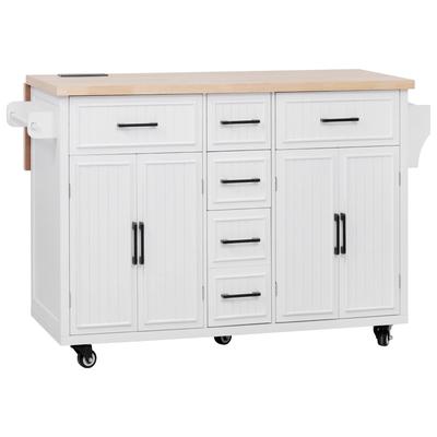 Kitchen Island With Drop Leaf,Power Outlet,With 4 Doors,5 Deep Drawers and Adjustable Shelves - N/A