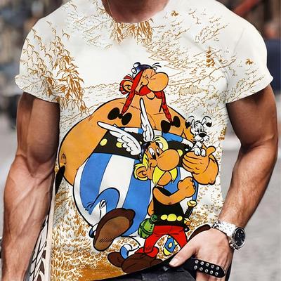 TEMU Cartoon Pattern T-shirt, Watercolor Texture Print Shirt, Retro Comic Style, , Geometric Print Top, Versatile And Simple Men's T-shirt, Whimsical Aesthetics, Classic, Streetwear, Urban Fashion. Image