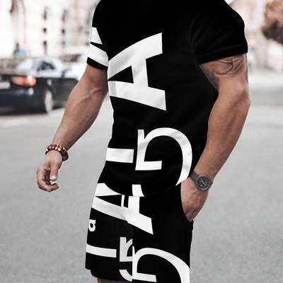 TEMU Casual Sports Suit Breathable Outdoor Casual Men's T-shirt And Five-pants Set Summer 3d Printing Set For Adult Men Image