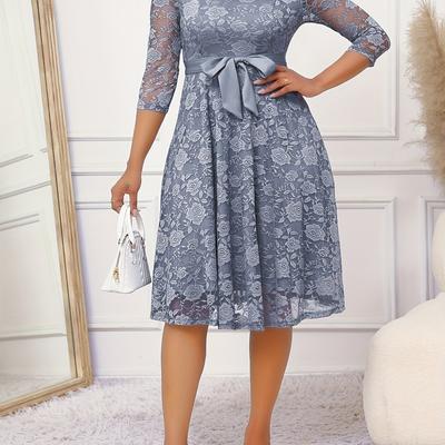 TEMU Light Gray Lace Elegant Midi Dress With Lining Dm009 Image