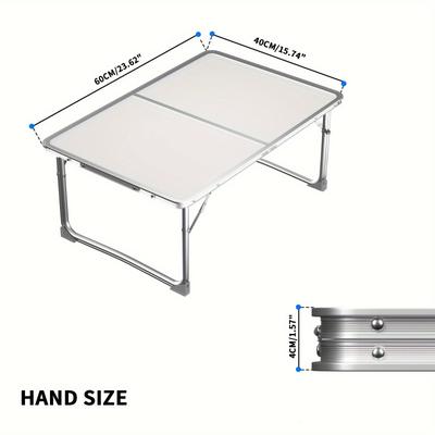 TEMU Portable Folding Laptop Table, White Aluminum Alloy Lap Desk With Mdf Top, Foldable Legs For Reading, Writing, And Serving - 60x40cm, Notebook Stand, Breakfast Serving, Watching Movie Image