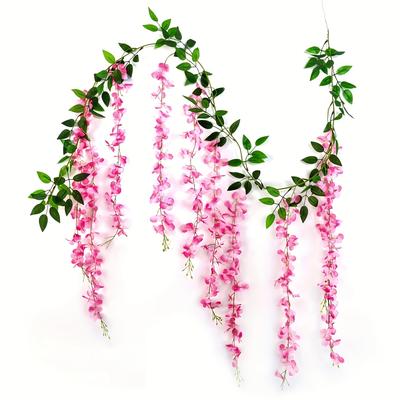 TEMU 5.9ft Pink Artificial Wisteria Flower Set - Synthetic Vines For Decorative Purposes, Ceiling Covering; Suitable For Home Events, Weddings, Celebrations, Festivals And Indoor/outdoor Decoration Image