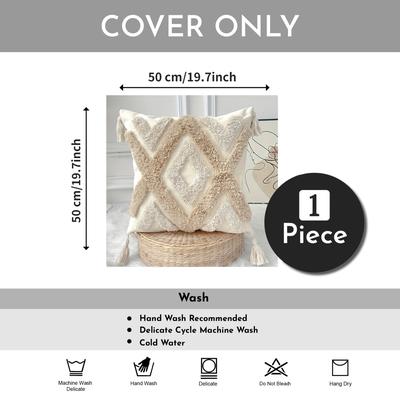 TEMU 1count Hand- Bohemian Tufted Throw Pillow Cover Geometric Pattern And Tassels, Zipper Closure, Textured Decorative Cushion Case For Couch Sofa, Bedroom, Multiple Room Use (no Insert) Image