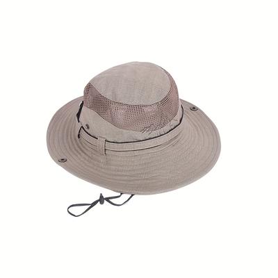 TEMU Men's Breathable Mesh Bucket Hat - Summer Panama Style In Light Gray, , Black | Sun Protection, Wide , Adjustable Chin Strap For Hiking, Fishing & Beach Image
