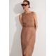Karen Millen Womens Leather Eyelet And Lace Trim Detail Sleeveless Midi Pencil Dress - Tan - Size 14 UK | Karen Millen Sale | Discount Designer Brands