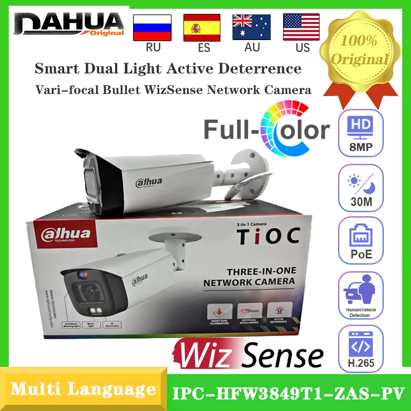 Original Dahua 8MP IPC-HFW3849T1-ZAS-PV Poe 2,7-13,5 mm 5X Zoom motorisierte IR & 24-Stunden-Vollfarb-Dual-Light-Abschreckungskamera Image