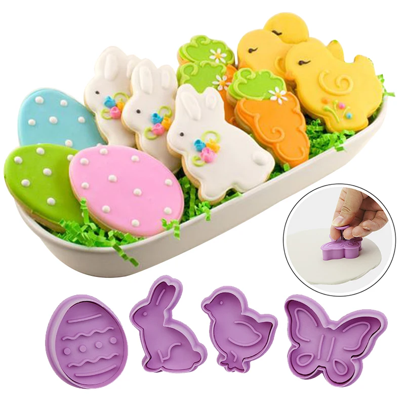 1 Set Osterei Kaninchen Huhn Form Cookies Cutter Kunststoff Fondant Keks Form Kuchen Form Backen Werkzeug Frohe Ostern Dekoration Image