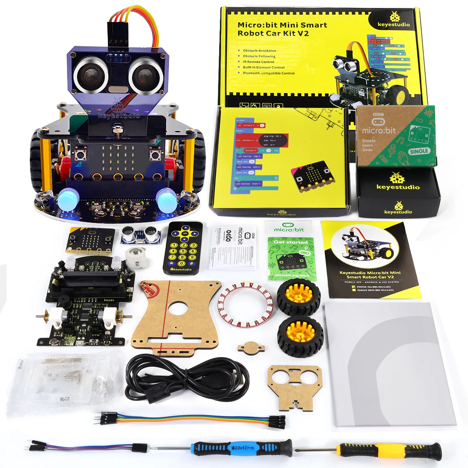 Keyestudio Microbit V2 Robot Car Kit für BBC Microbit V2 Smart Robot Cars für Makecode & Micropython Programming STEM Kit Image