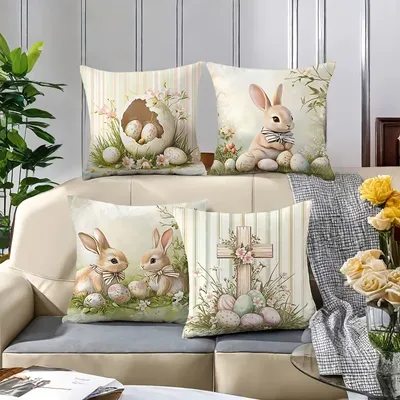 Frohe Ostern Dekoration Kissenbezug Kaninchen und Ei Kreuzdruck weich und bequem Home Raumdekoration Image