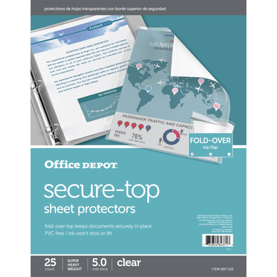 Office Depot Brand Secure-Top Sheet Protectors, 8-1/2