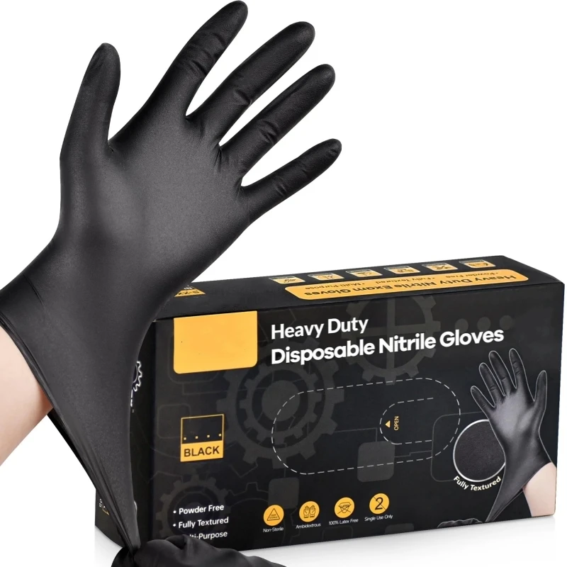 20 Stück schwarze Einweg-Nitrilhandschuhe, 4 Mil Latex- und puderfreie strukturierte Handschuhe, Industriequalität, Mechaniker, Auto-Tattoo-Handschuhe Image