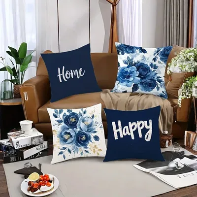 Blaue Blume, dekorativer Kissenbezug, ultraweiches Polyester, Sofakissen, Auto-Kissenbezug, Image