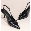 Modische spitze Zehen, flacher Mund, neue Schuhe mit hohen Absätzen, Sommer, elegante Schnalle, verziert, Stiletto, schwarze Damenschuhe