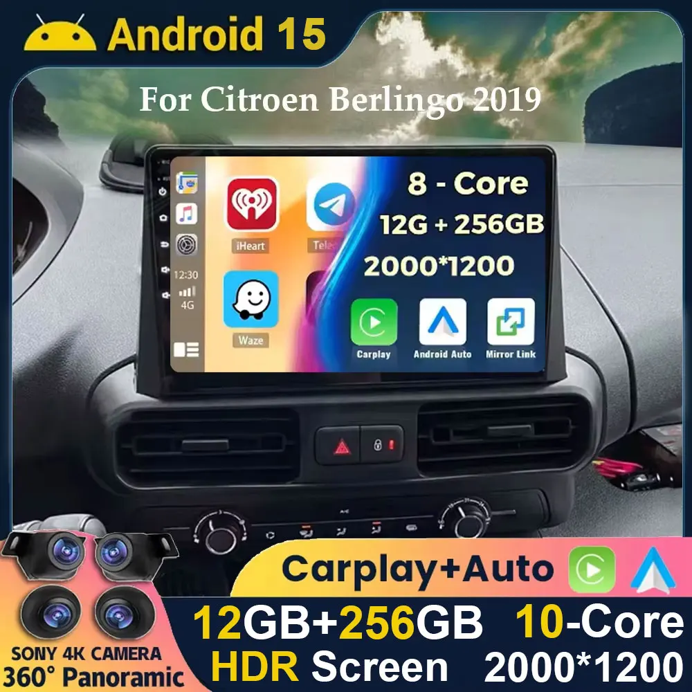 Android 15 Carplay Autoradio Stereo Multimedia-Videoplayer für Citroen Berlingo 2019 Peugeot Partner Rifter 2020 für Opel Combo Image