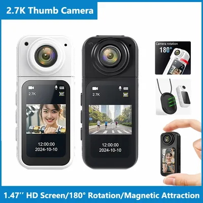 Mini-Magnet-Daumenkamera, 1,47 Zoll HD-Bildschirm, Cam, Outdoor-Sport, Radfahren, Recorder 180 ° Rotation 2,7K Pocket Action-Camcorder