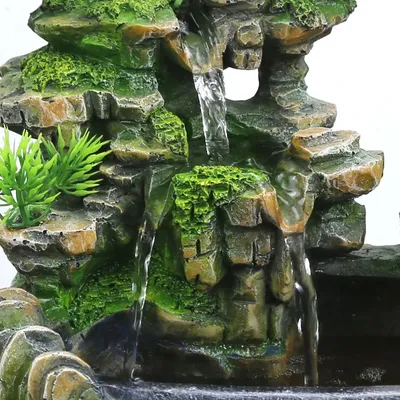 EU Plug,Indoor Simulation Resin Rockery Waterscape Feng Shui Water Fountain Home Desktop Decoration Crafts E